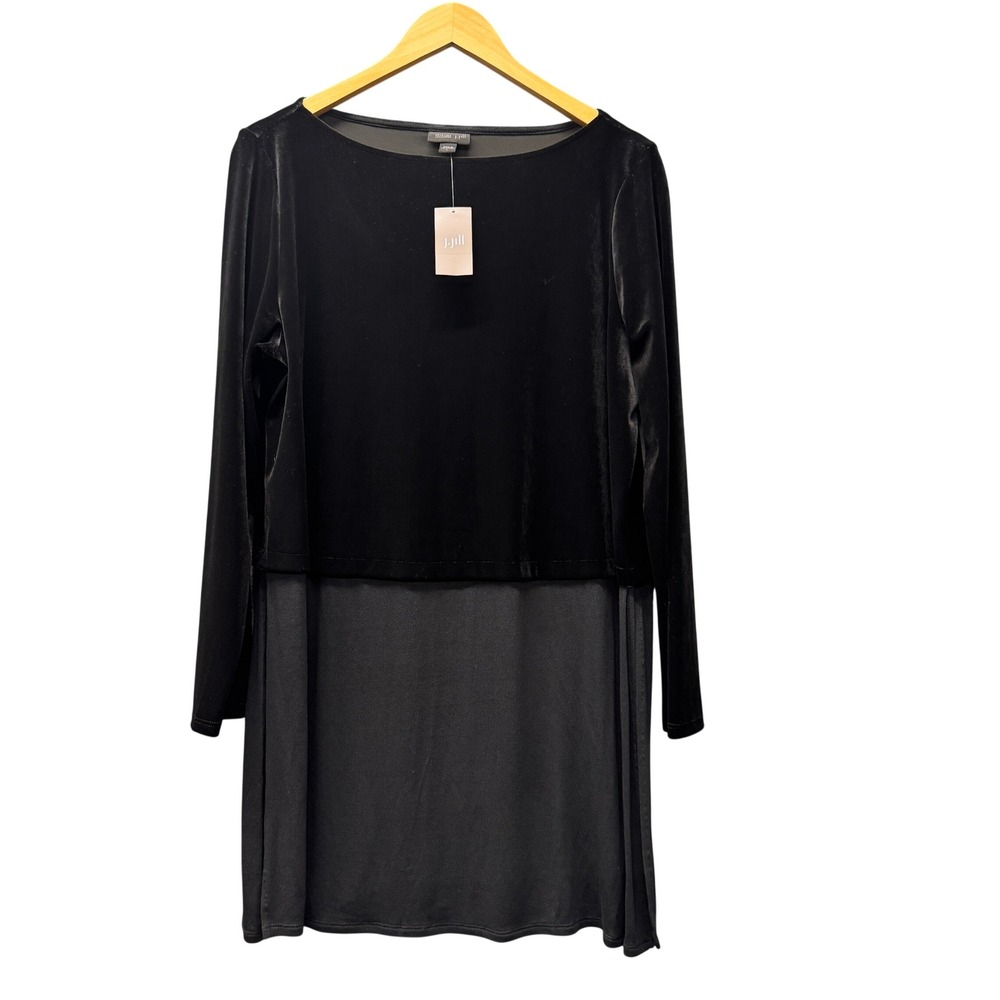J.Jill Tunic Womens L Wearever Velvet Layered Black Pullover Long Sleeve Top NEW